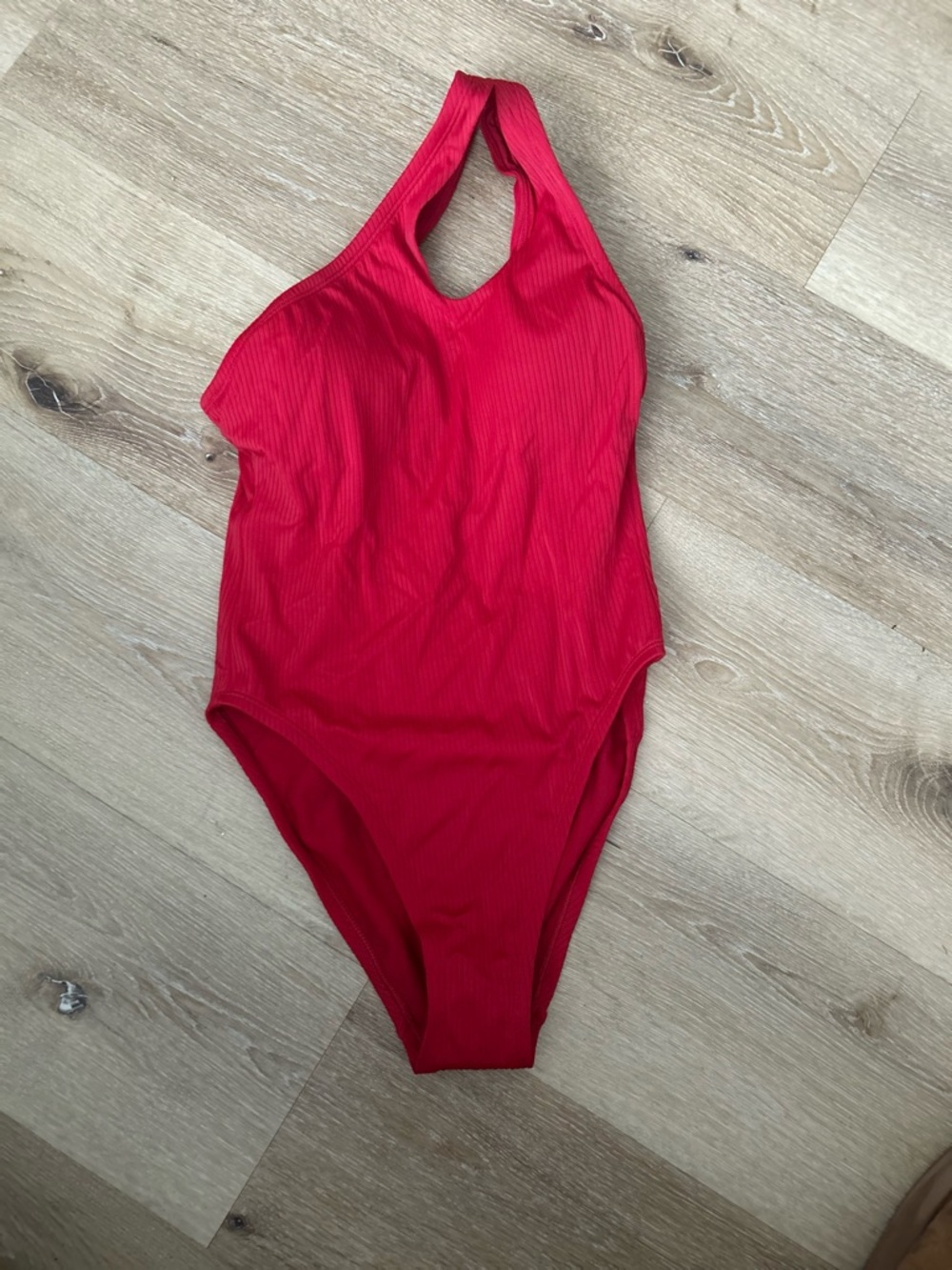 Shade & Shore Red Ribbed Halter One-Piece Swimsuit